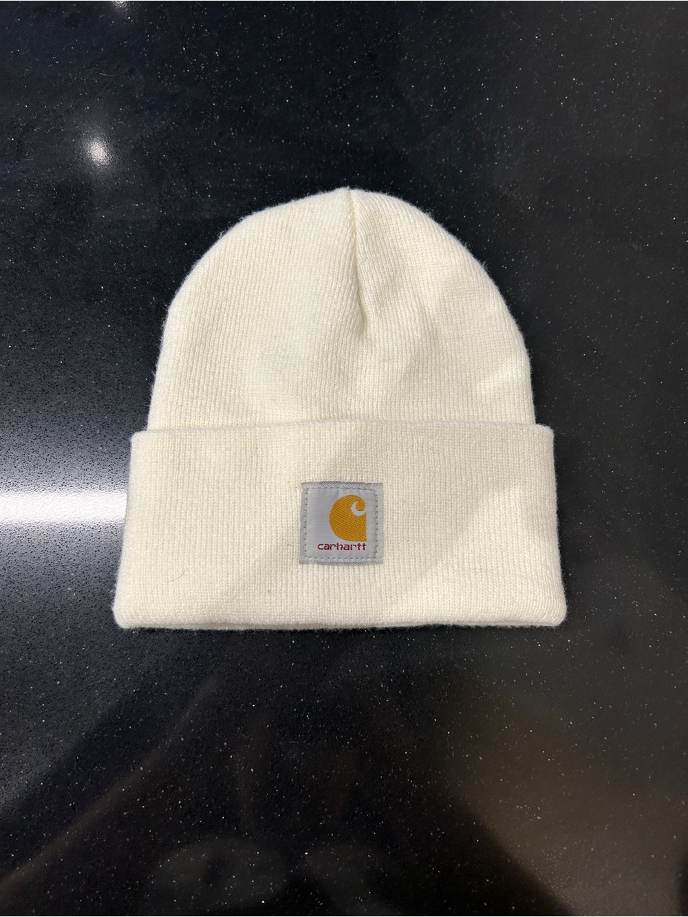 Carhartt White Beanie with Yellow Logo Patch One Size